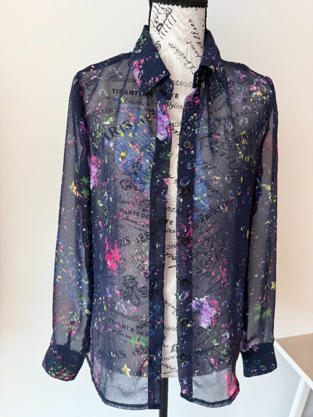 Dex Sheer Abstract Print Chiffon Blouse in purple